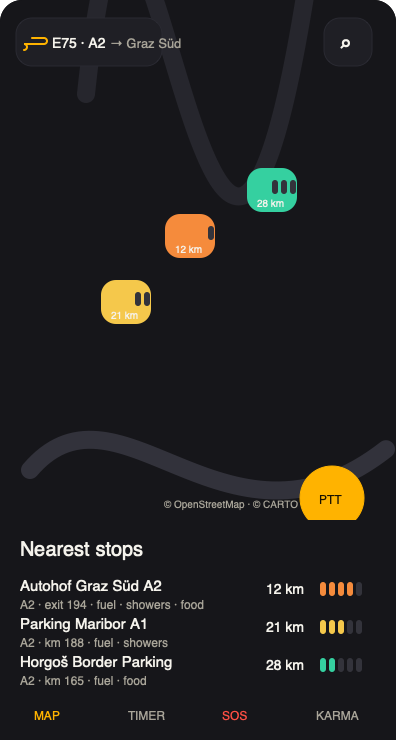 TruckHook map home screen showing live parking occupancy